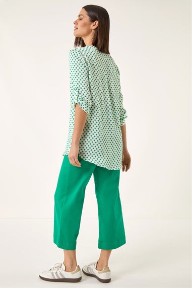 Roman Green Spot Print Woven Top