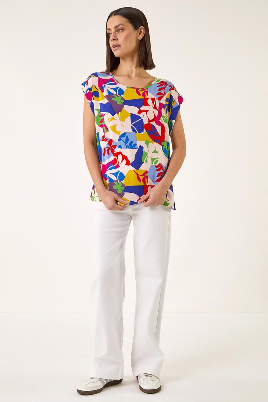 Roman Blue Abstract Print Shell Top