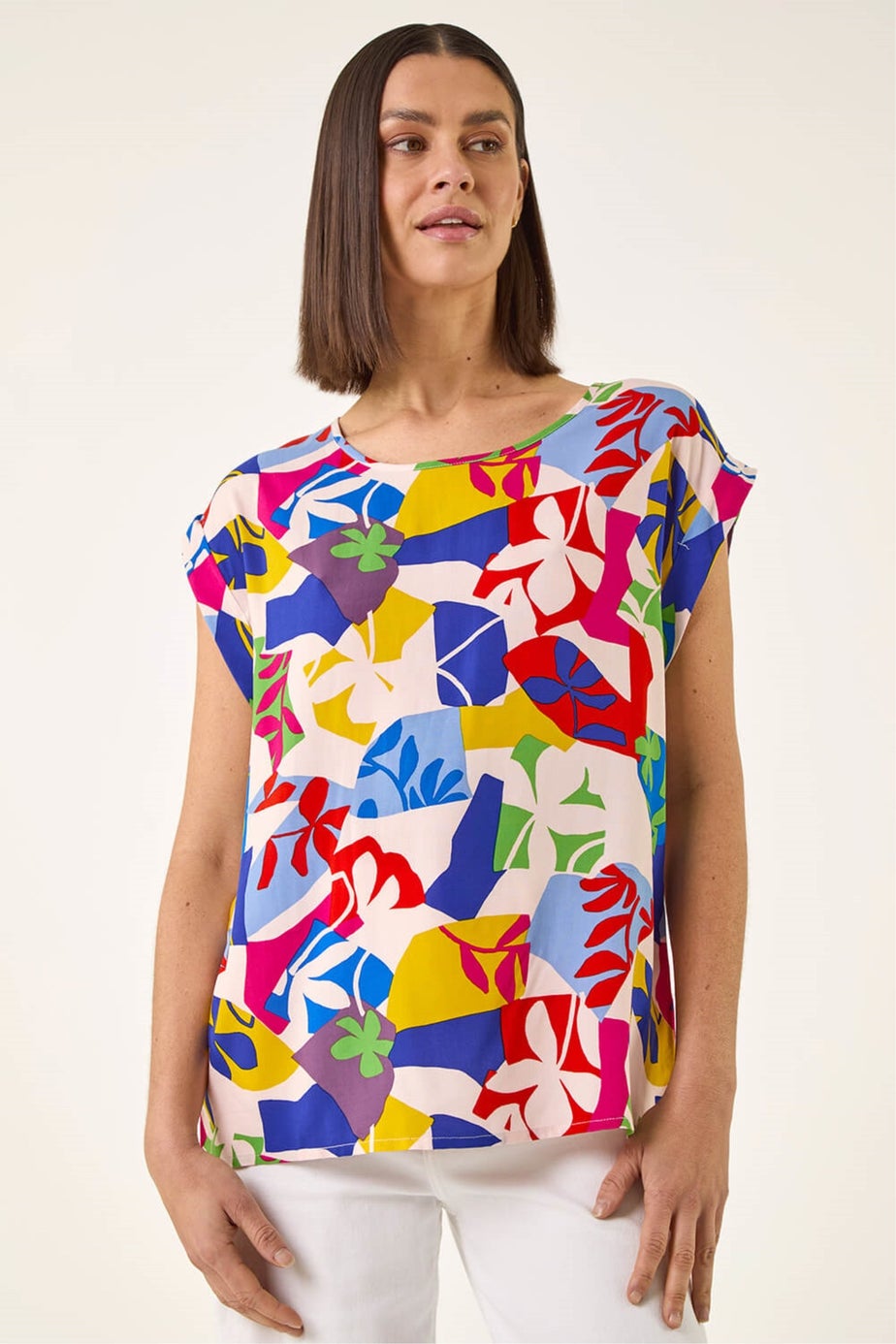 Roman Blue Abstract Print Shell Top