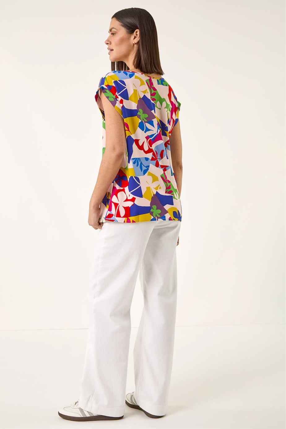 Roman Blue Abstract Print Shell Top