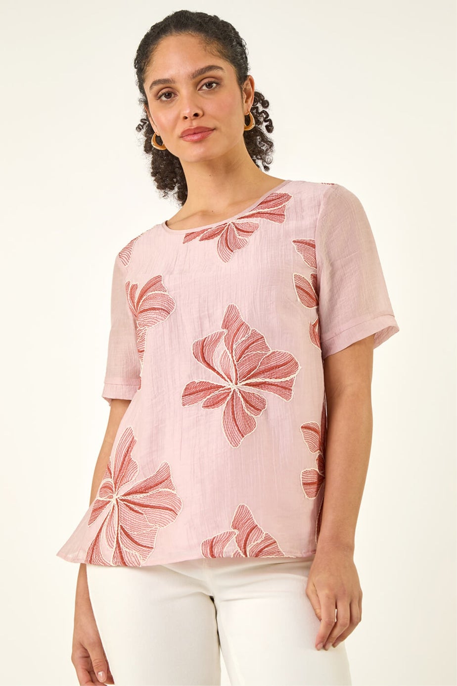 Roman Pink Floral Embroidered Top