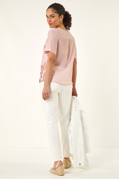 Roman Pink Floral Embroidered Top