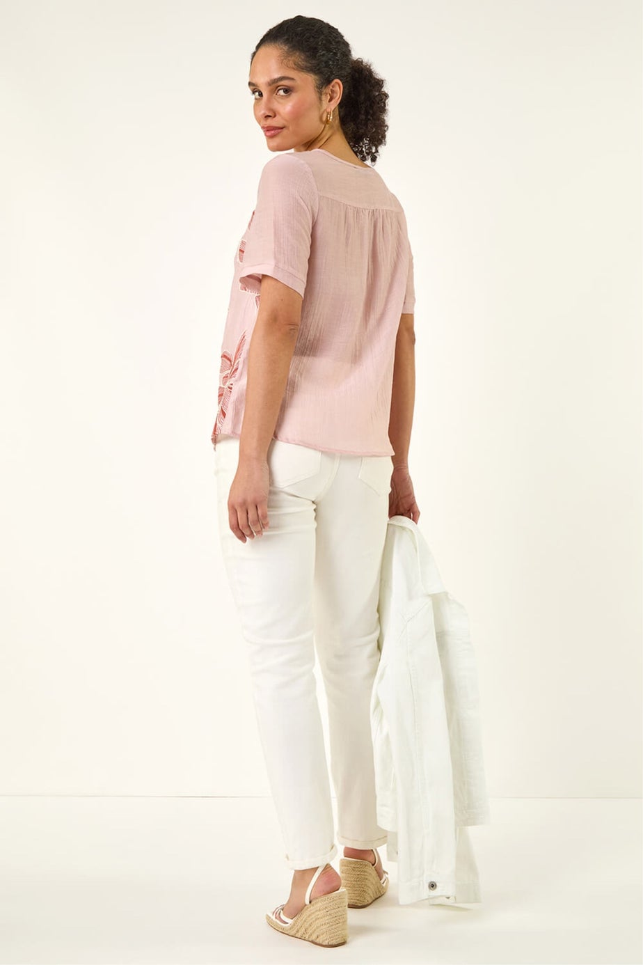 Roman Pink Floral Embroidered Top