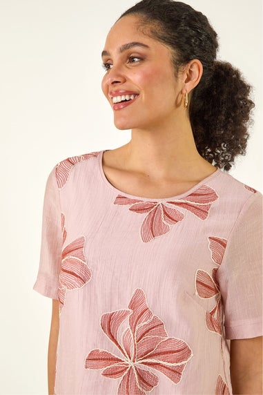Roman Pink Floral Embroidered Top