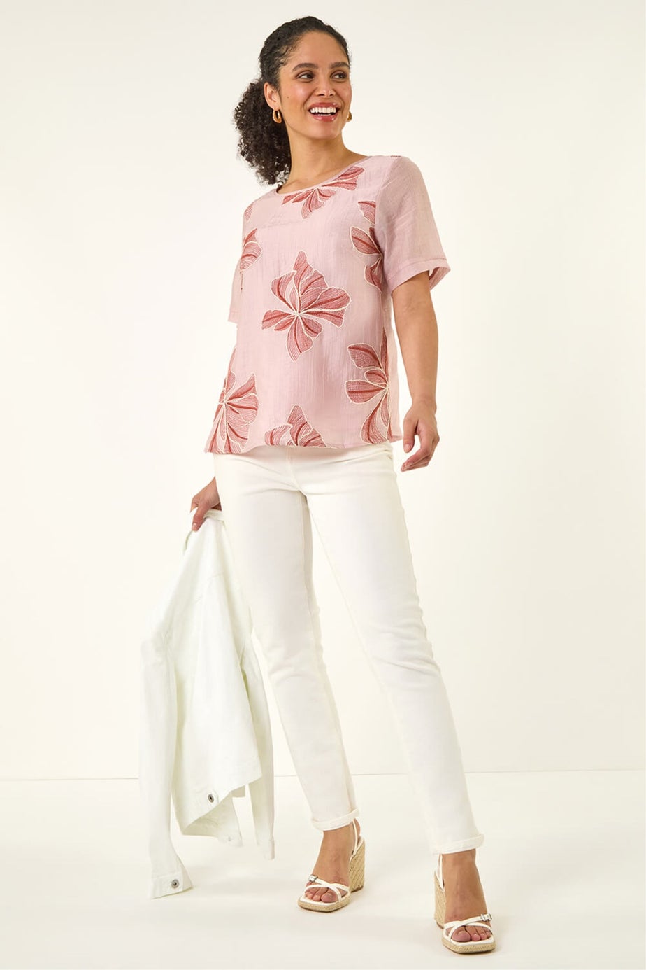 Roman Pink Floral Embroidered Top