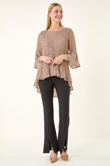 Roman Beige Spot Print Pleated Tunic Top