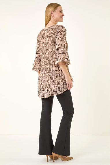 Roman Beige Spot Print Pleated Tunic Top