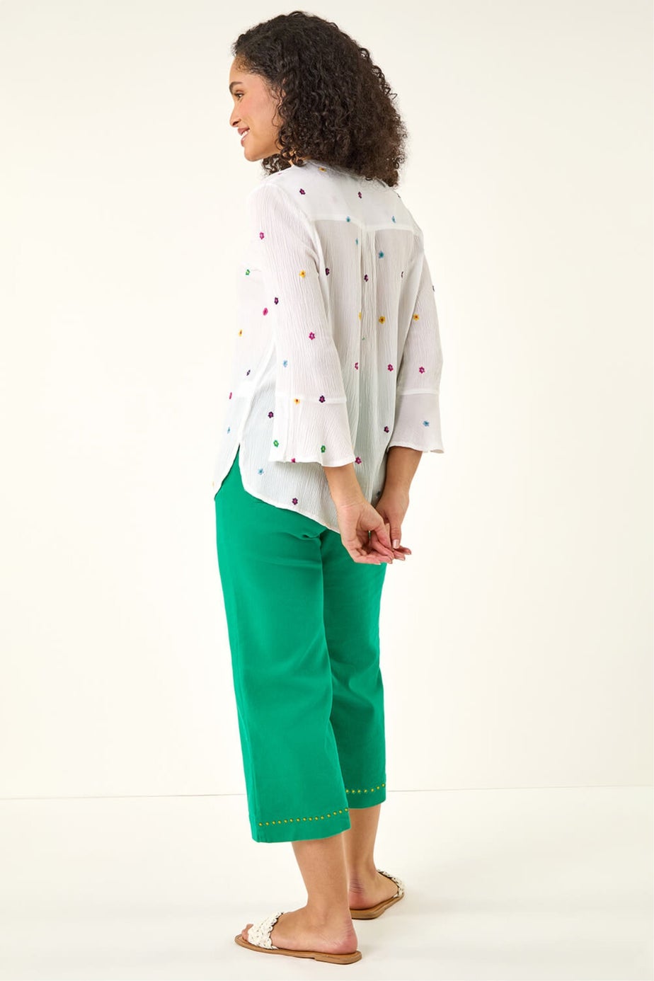 Roman Ivory Floral Embroidered Buttoned Top