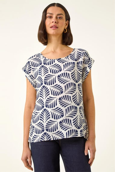 Roman Navy Leaf Print Shell Tunic Top