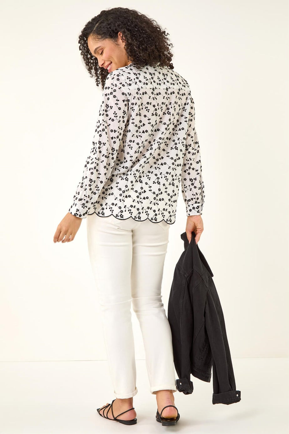 Roman Ivory Floral Embroidered Pintuck Top