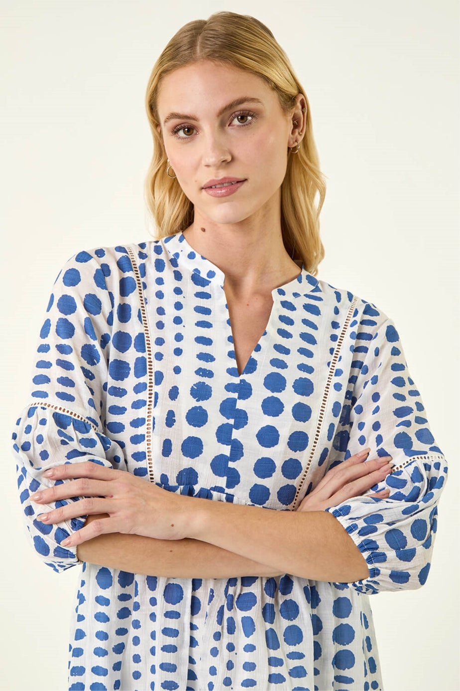 Roman Blue Spot Print Tunic Top