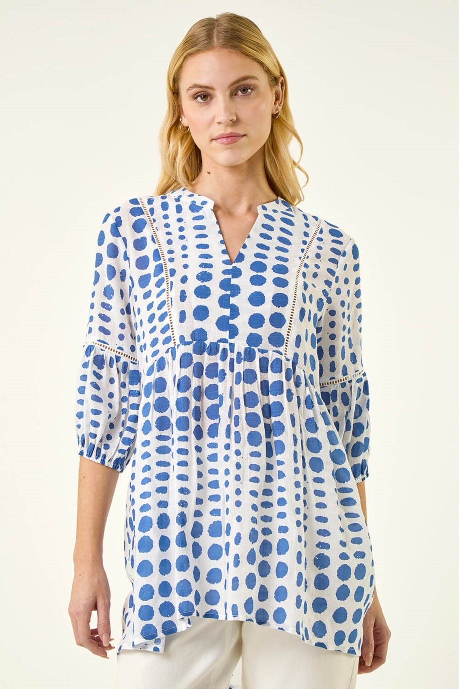 Roman Blue Spot Print Tunic Top