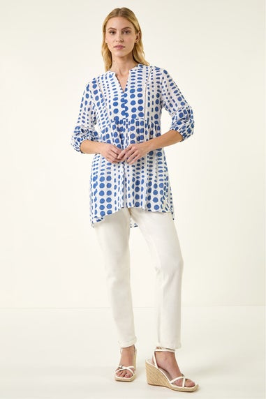 Roman Blue Spot Print Tunic Top