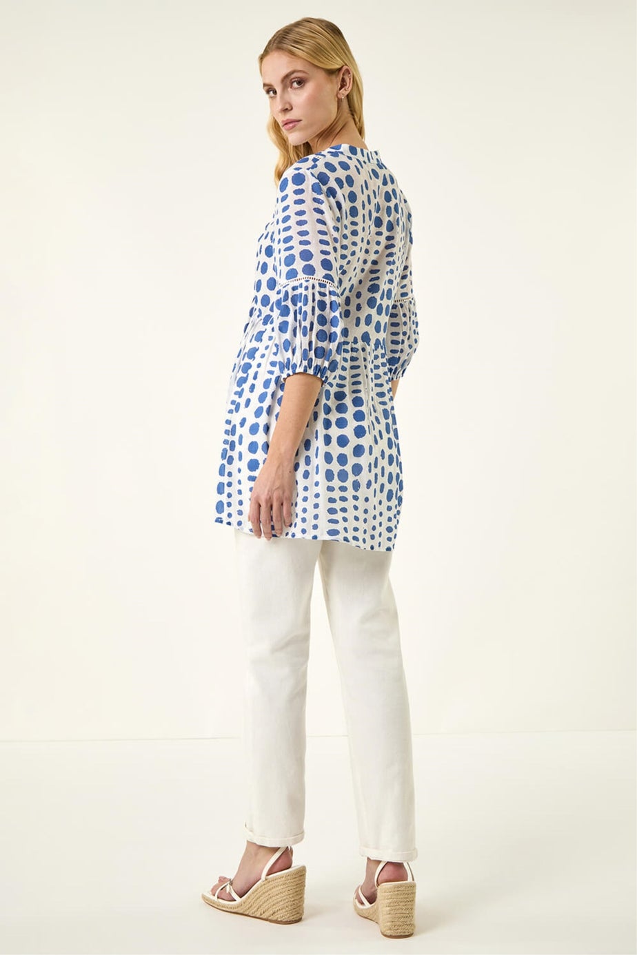 Roman Blue Spot Print Tunic Top