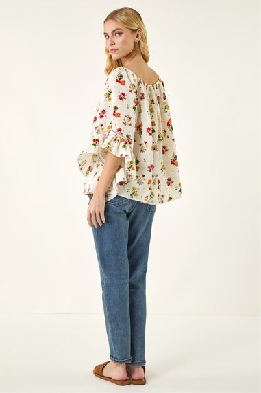 Roman Red Floral Print Bardot Top