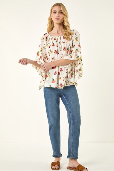 Roman Red Floral Print Bardot Top
