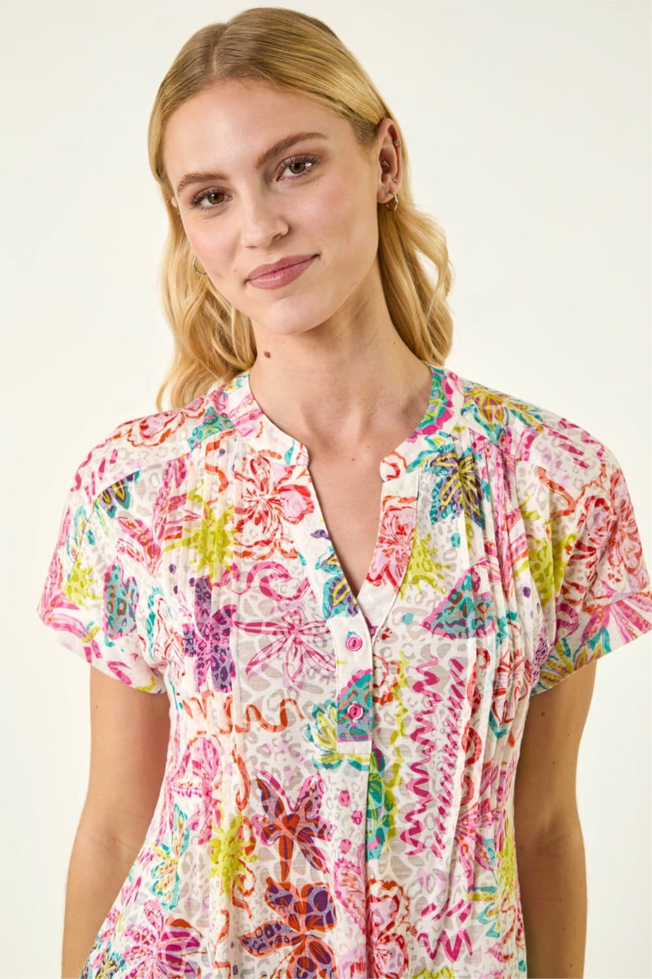 Roman Pink Tropical Palm Burnout Shirt