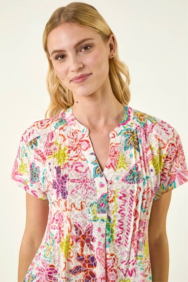 Roman Pink Tropical Palm Burnout Shirt
