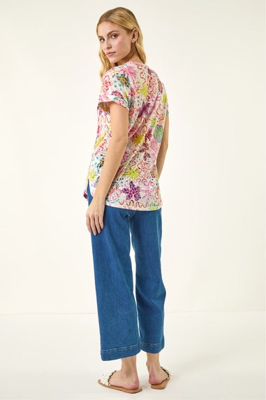 Roman Pink Tropical Palm Burnout Shirt