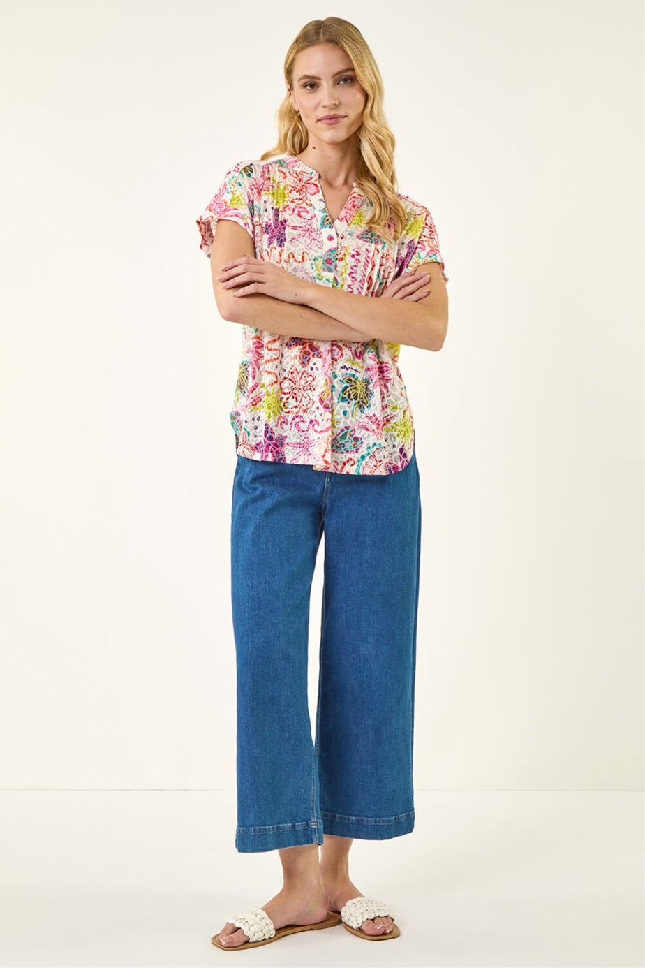 Roman Pink Tropical Palm Burnout Shirt