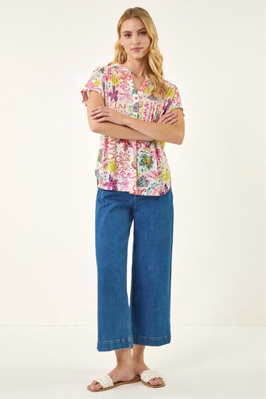 Roman Pink Tropical Palm Burnout Shirt