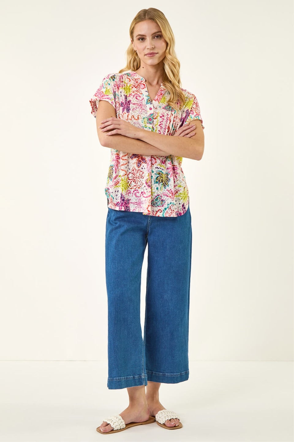 Roman Pink Tropical Palm Burnout Shirt