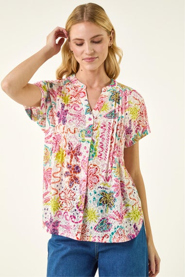 Roman Pink Tropical Palm Burnout Shirt