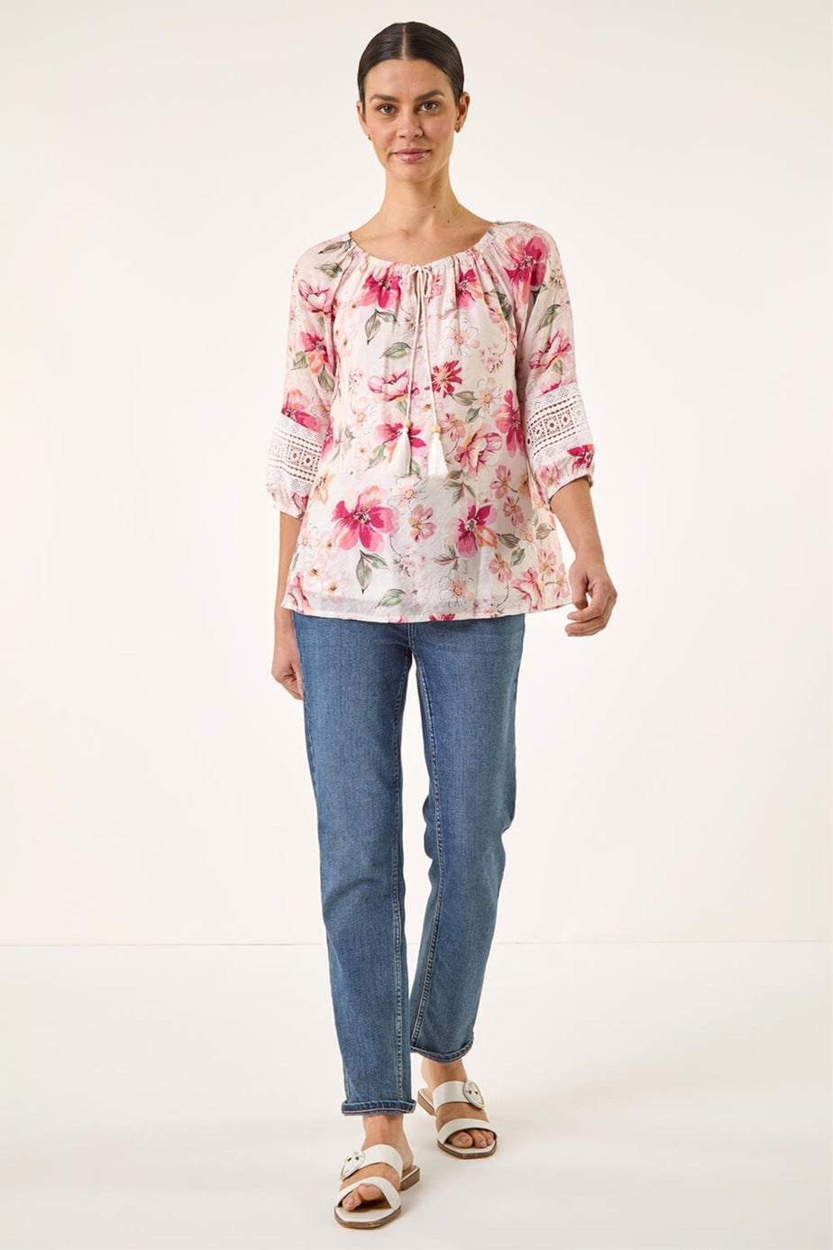 Roman Pink Floral Tie Front Top
