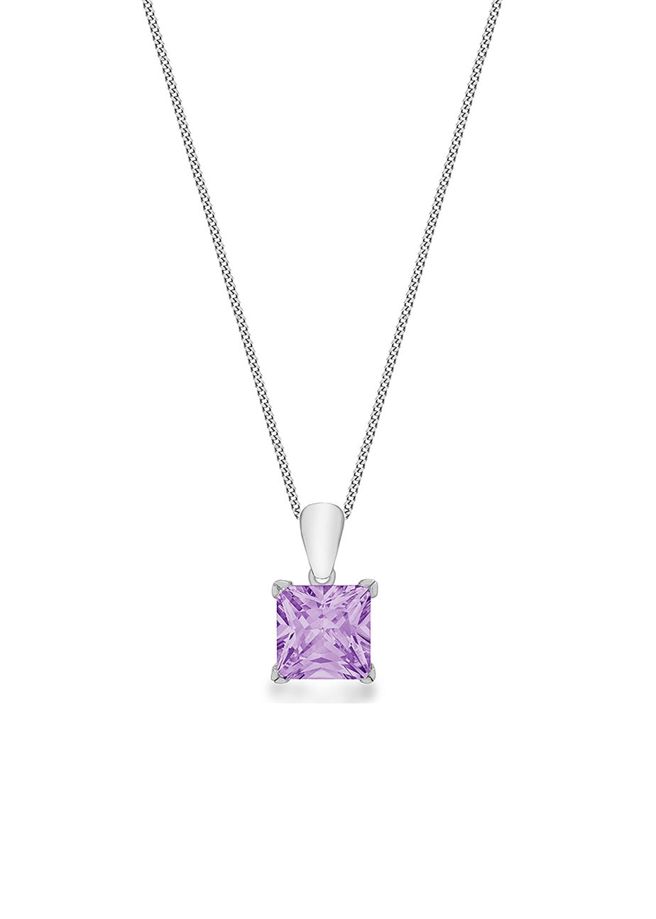 Golden Moments Sterling Silver Purple Princess Cut CZ Pendant on Chain