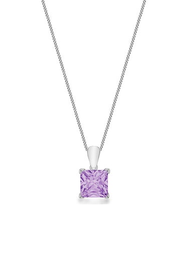 Golden Moments Sterling Silver Purple Princess Cut CZ Pendant on Chain