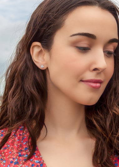 Golden Moments Sterling Silver Square White CZ Stud Earrings