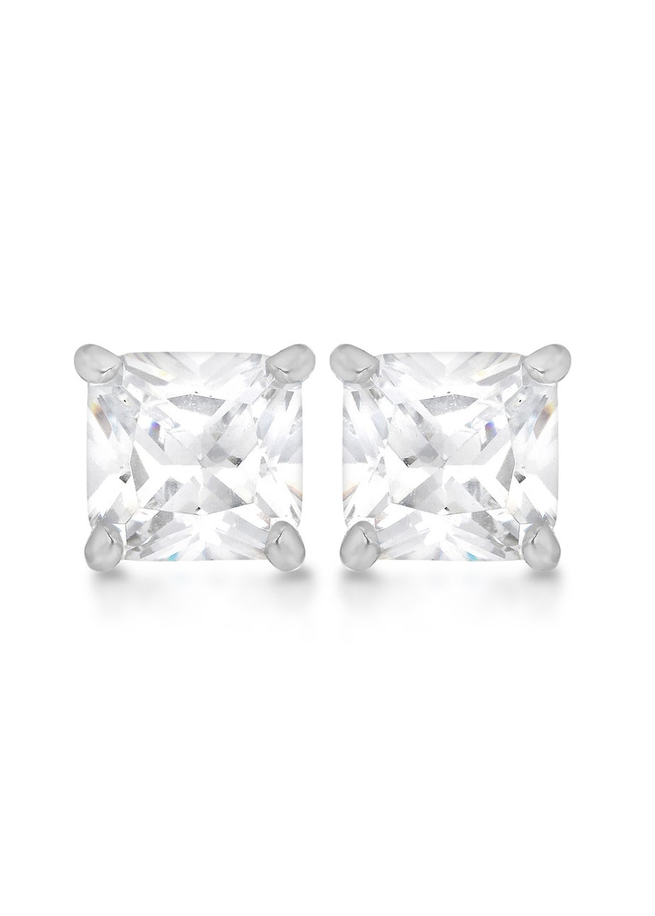 Golden Moments Sterling Silver Square White CZ Stud Earrings