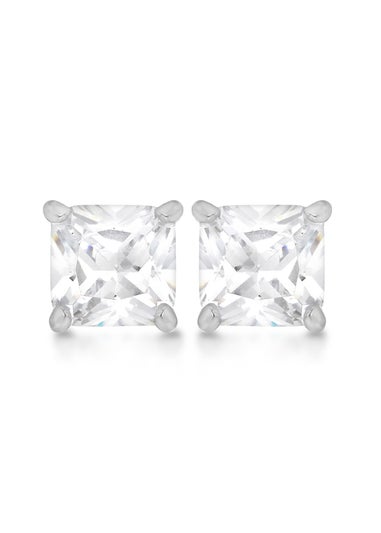 Golden Moments Sterling Silver Square White CZ Stud Earrings