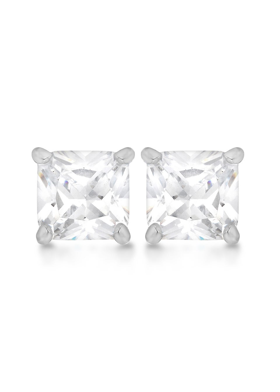 Golden Moments Sterling Silver Square White CZ Stud Earrings