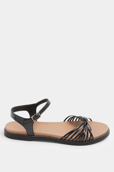 Yours Curve Black Faux Leather Knot Detail Sandals In Wide E Fit