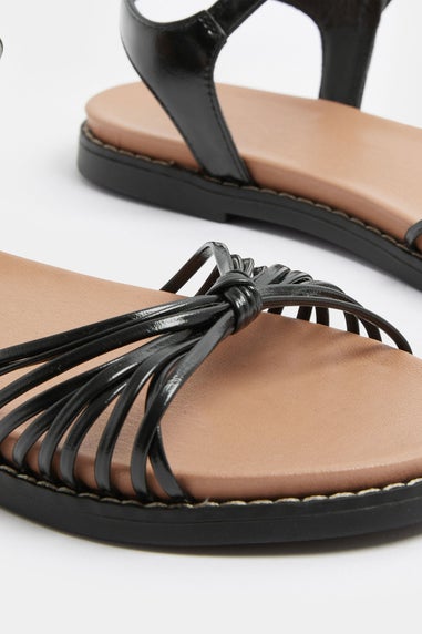 Yours Curve Black Faux Leather Knot Detail Sandals In Wide E Fit