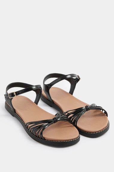 Yours Curve Black Faux Leather Knot Detail Sandals In Wide E Fit