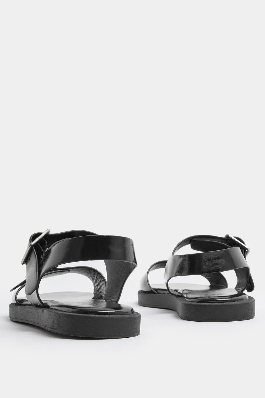 Yours Curve Black Faux Leather Buckle Strap Sandals In Wide E Fit