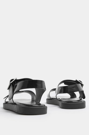 Yours Curve Black Faux Leather Buckle Strap Sandals In Wide E Fit