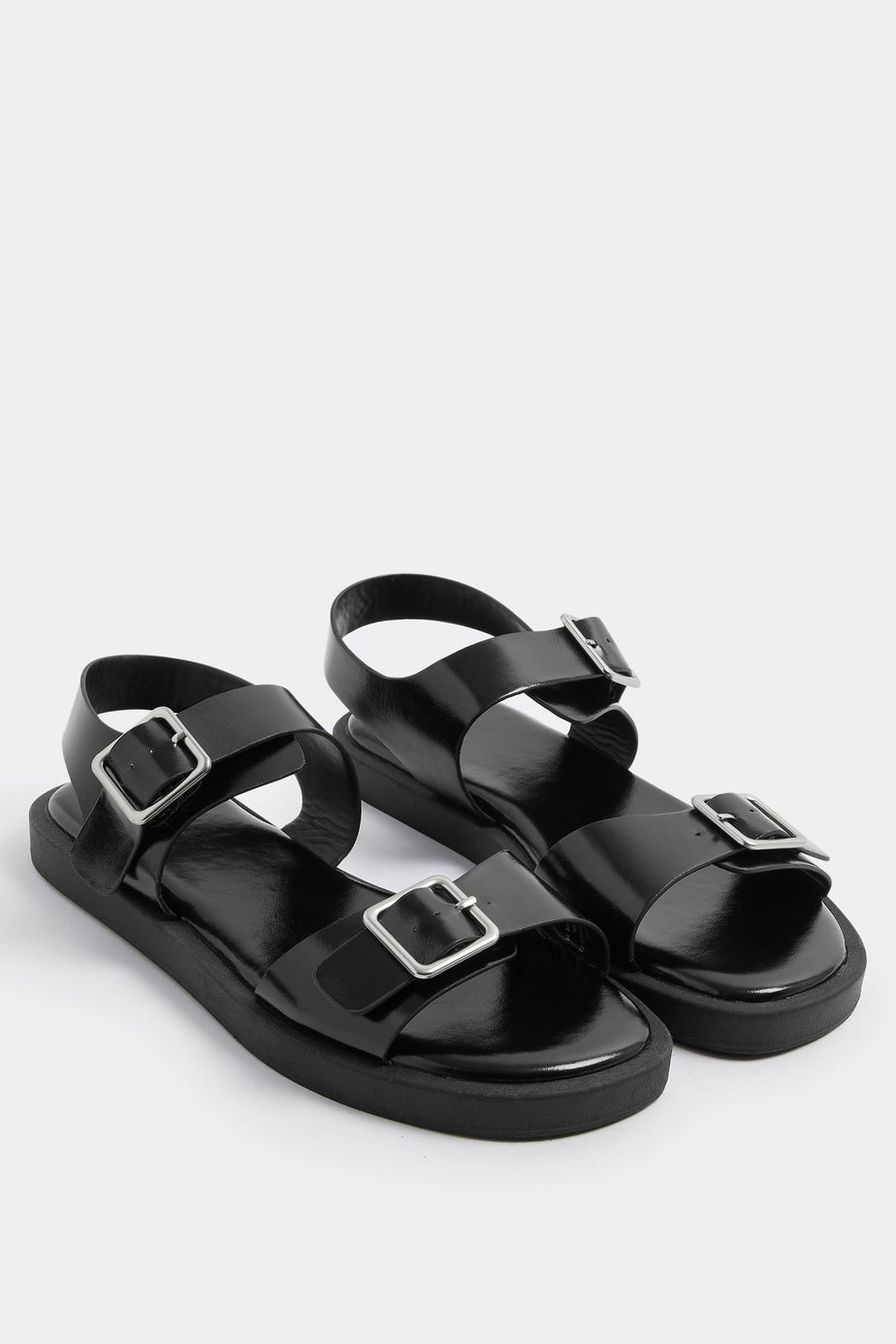 Yours Curve Black Faux Leather Buckle Strap Sandals In Wide E Fit