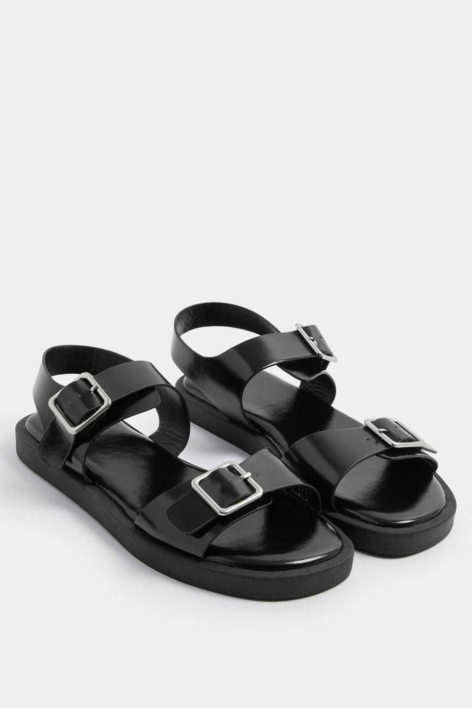 Yours Curve Black Faux Leather Buckle Strap Sandals In Wide E Fit