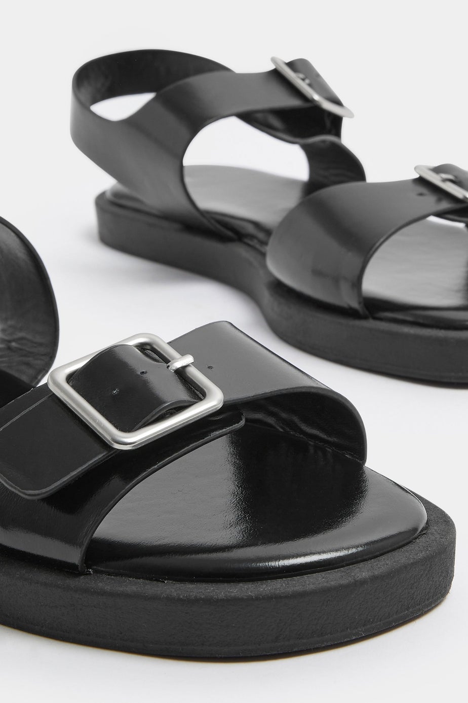 Yours Curve Black Faux Leather Buckle Strap Sandals In Wide E Fit