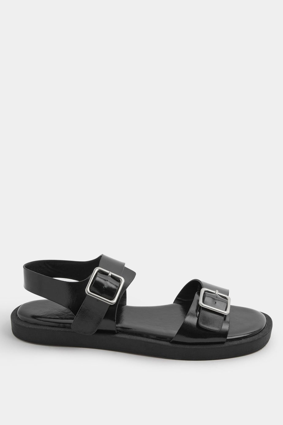 Yours Curve Black Faux Leather Buckle Strap Sandals In Wide E Fit