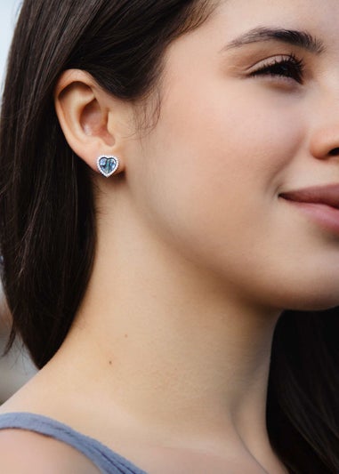 Golden Moments Sterling Silver Rhodium Plated Paua Shell And CZ Heart Stud Earrings