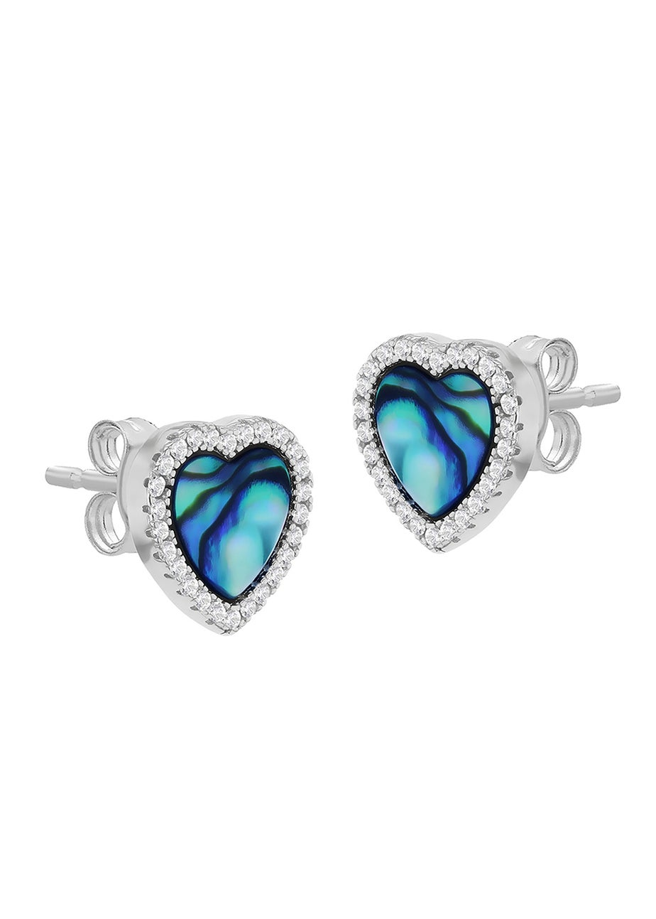 Golden Moments Sterling Silver Rhodium Plated Paua Shell And CZ Heart Stud Earrings