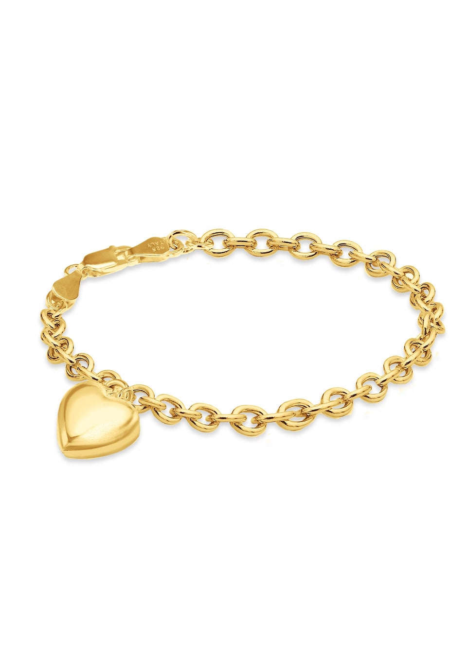 Golden Moments Sterling Silver Yellow Gold Plated Puffed-Heart Belcher Bracelet