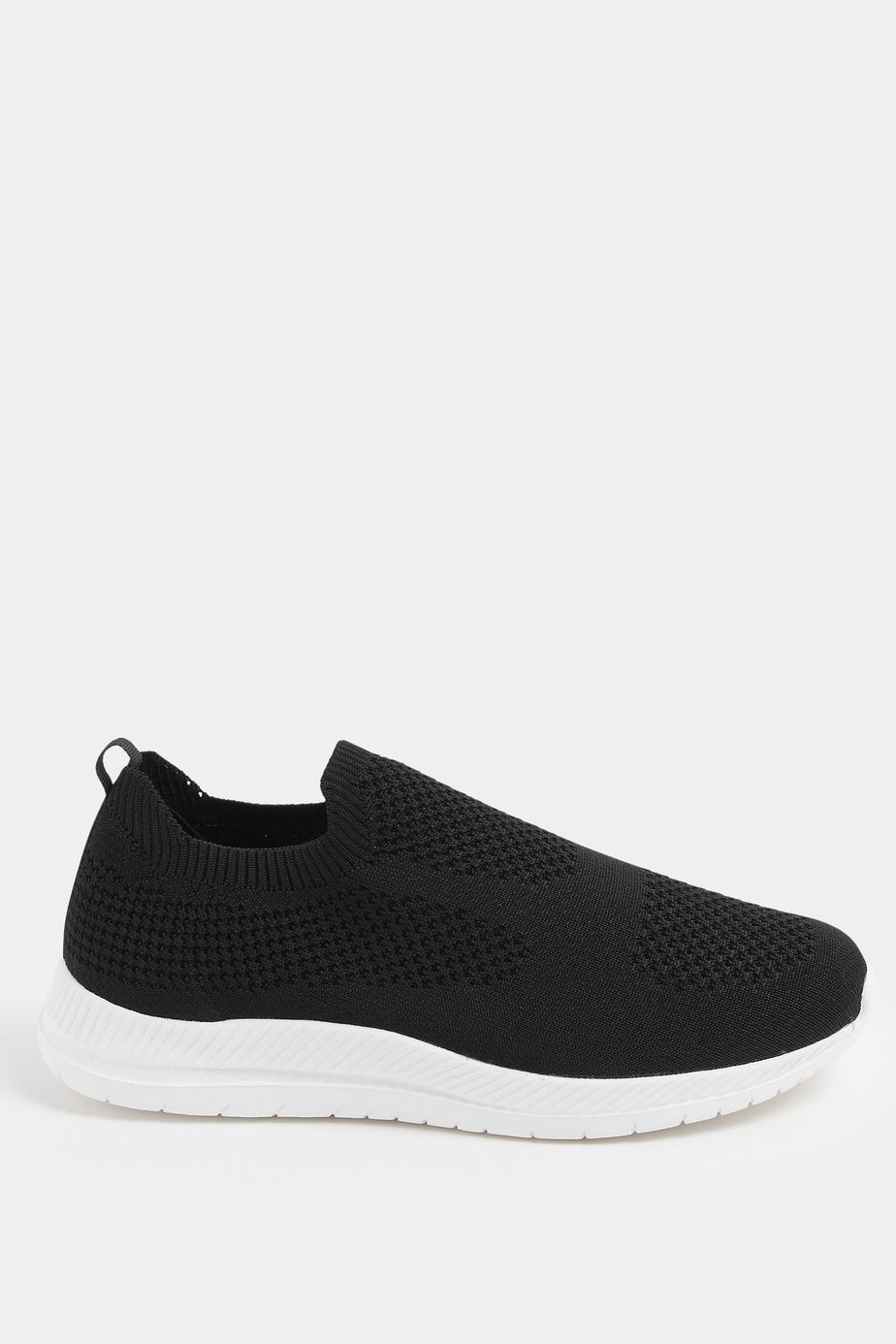Yours Curve Black Knitted Slip On Trainers In Wide E Fit