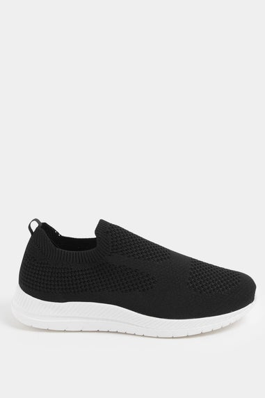 Yours Curve Black Knitted Slip On Trainers In Wide E Fit