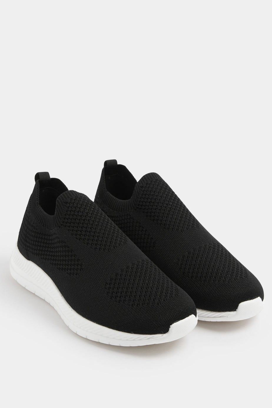 Yours Curve Black Knitted Slip On Trainers In Wide E Fit