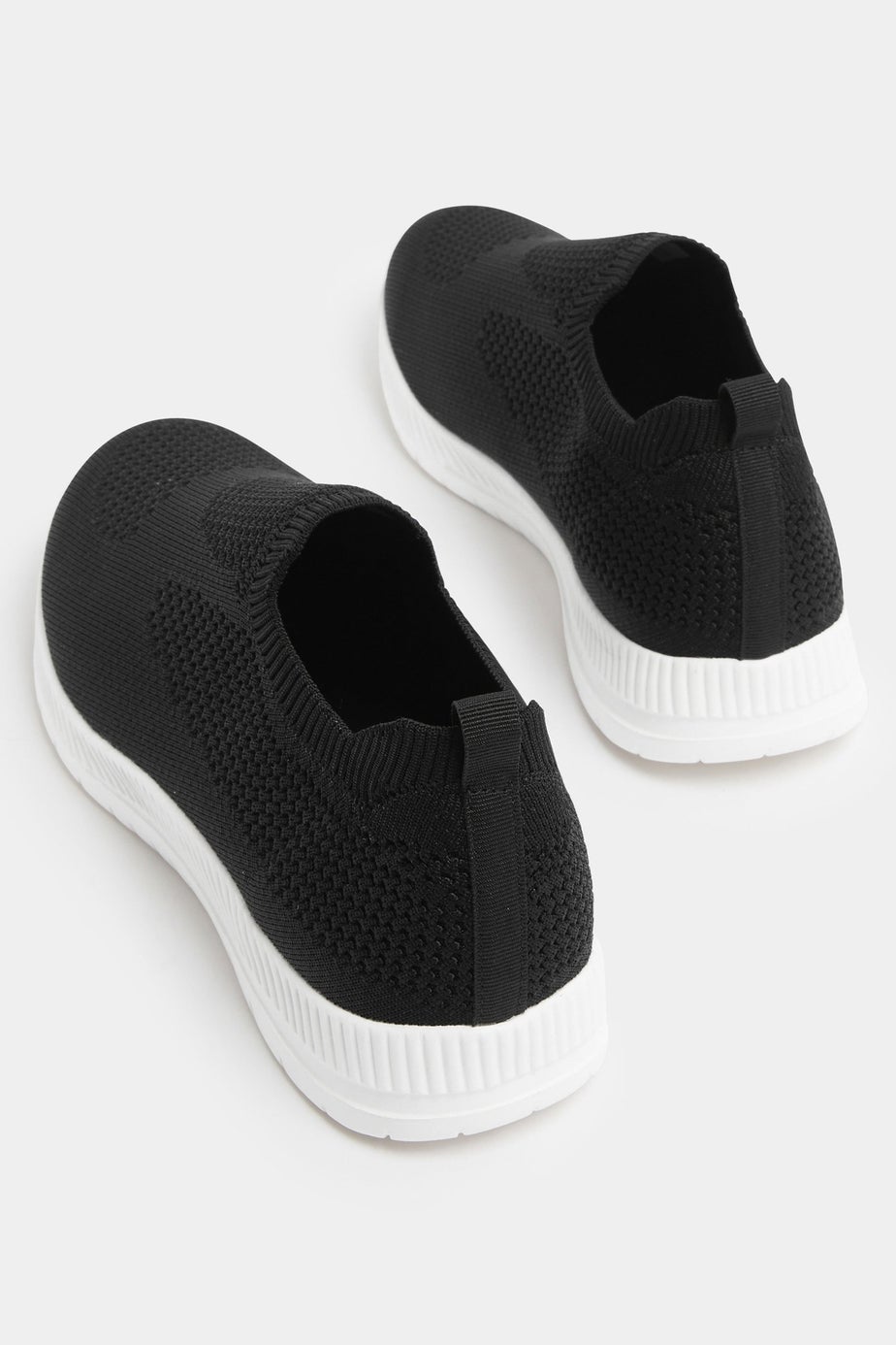 Yours Curve Black Knitted Slip On Trainers In Wide E Fit
